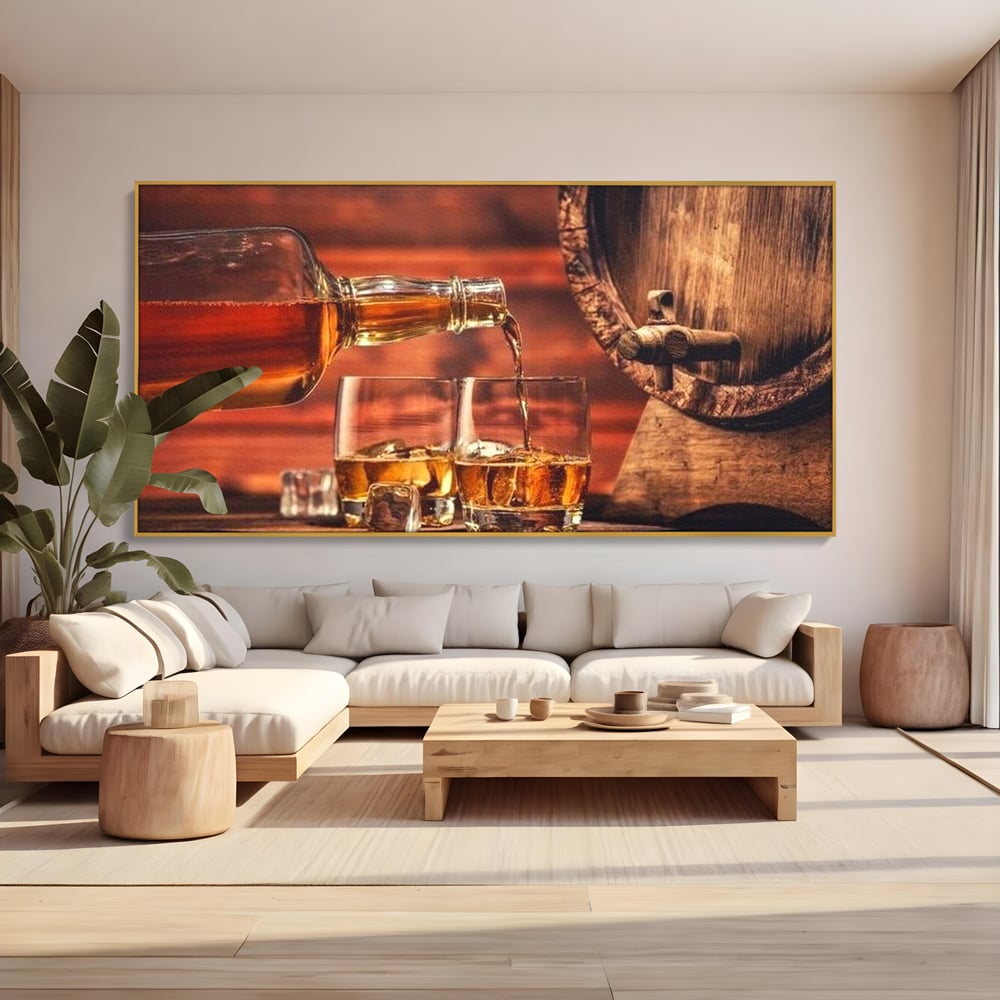 Tablou Canvas Premium, LuxCanva® N1072, Colectionarul de Arome, Whisky, Bautura, Pahare, Sticla, Gheata, Butoi, Tarie, Gust, Pub, Lounge, Bar, Restaurant, Bucatarie