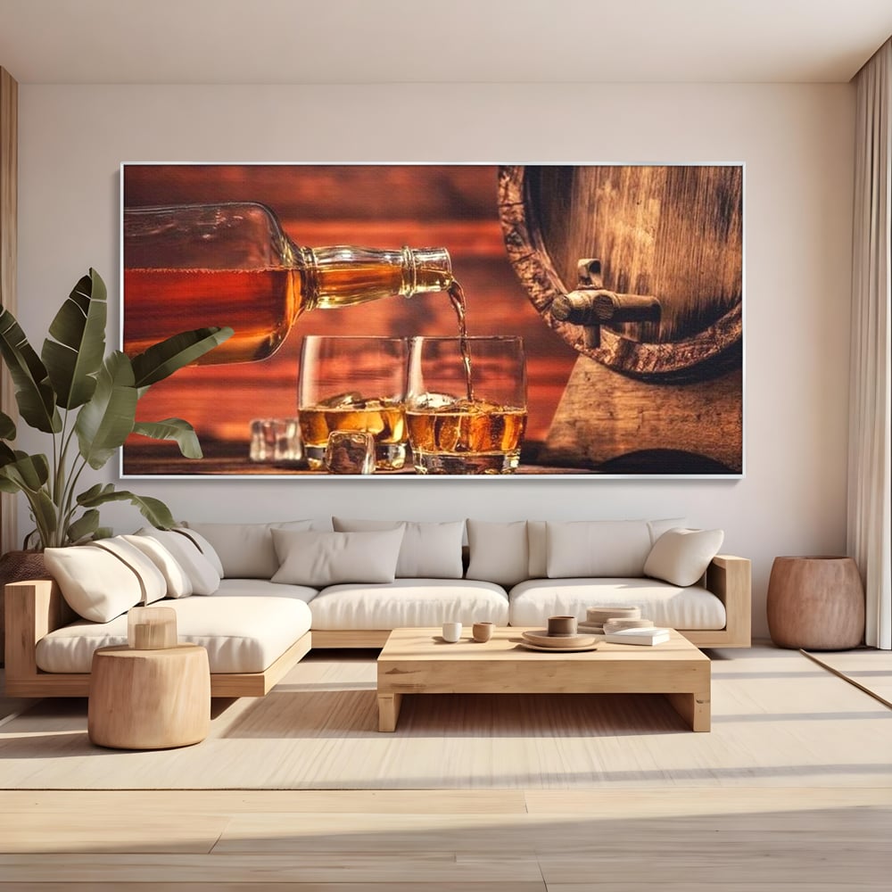 Tablou Canvas Premium, LuxCanva® N1072, Colectionarul de Arome, Whisky, Bautura, Pahare, Sticla, Gheata, Butoi, Tarie, Gust, Pub, Lounge, Bar, Restaurant, Bucatarie