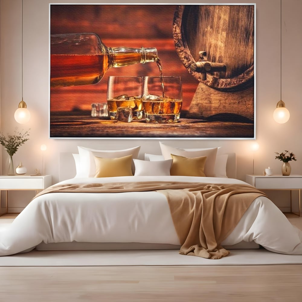 Tablou Canvas Premium, LuxCanva® N1072, Colectionarul de Arome, Whisky, Bautura, Pahare, Sticla, Gheata, Butoi, Tarie, Gust, Pub, Lounge, Bar, Restaurant, Bucatarie