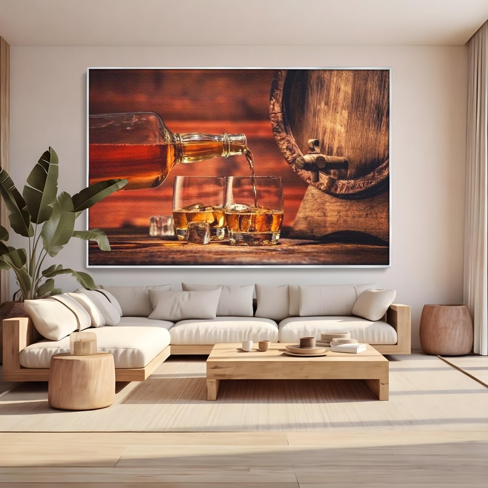 Tablou Canvas Premium, LuxCanva® N1072, Colectionarul de Arome, Whisky, Bautura, Pahare, Sticla, Gheata, Butoi, Tarie, Gust, Pub, Lounge, Bar, Restaurant, Bucatarie