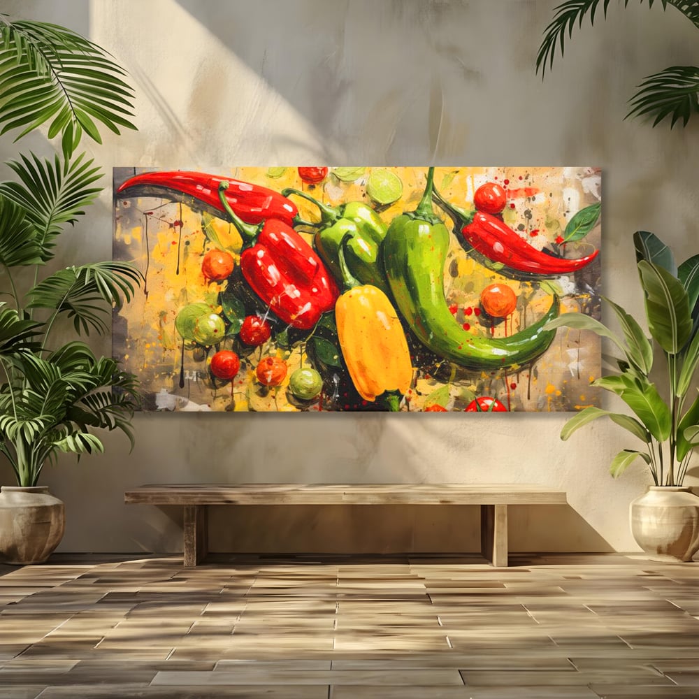 Tablou Canvas Premium, LuxCanva® N1073, Ritm Picant, Ardei, Picant, Iute, Legume, Gust, Aroma, Chili, Energie, Prospetime, Natural, Gastronomie, Restaurant, Bucatarie