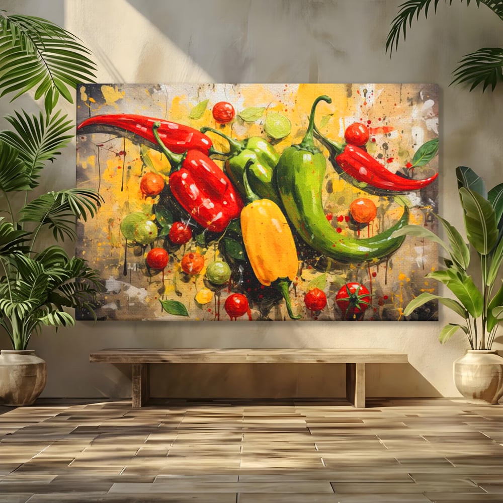Tablou Canvas Premium, LuxCanva® N1073, Ritm Picant, Ardei, Picant, Iute, Legume, Gust, Aroma, Chili, Energie, Prospetime, Natural, Gastronomie, Restaurant, Bucatarie
