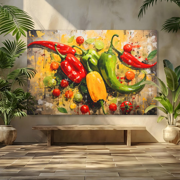 Tablou Canvas Premium, LuxCanva® N1073, Ritm Picant, Ardei, Picant, Iute, Legume, Gust, Aroma, Chili, Energie, Prospetime, Natural, Gastronomie, Restaurant, Bucatarie