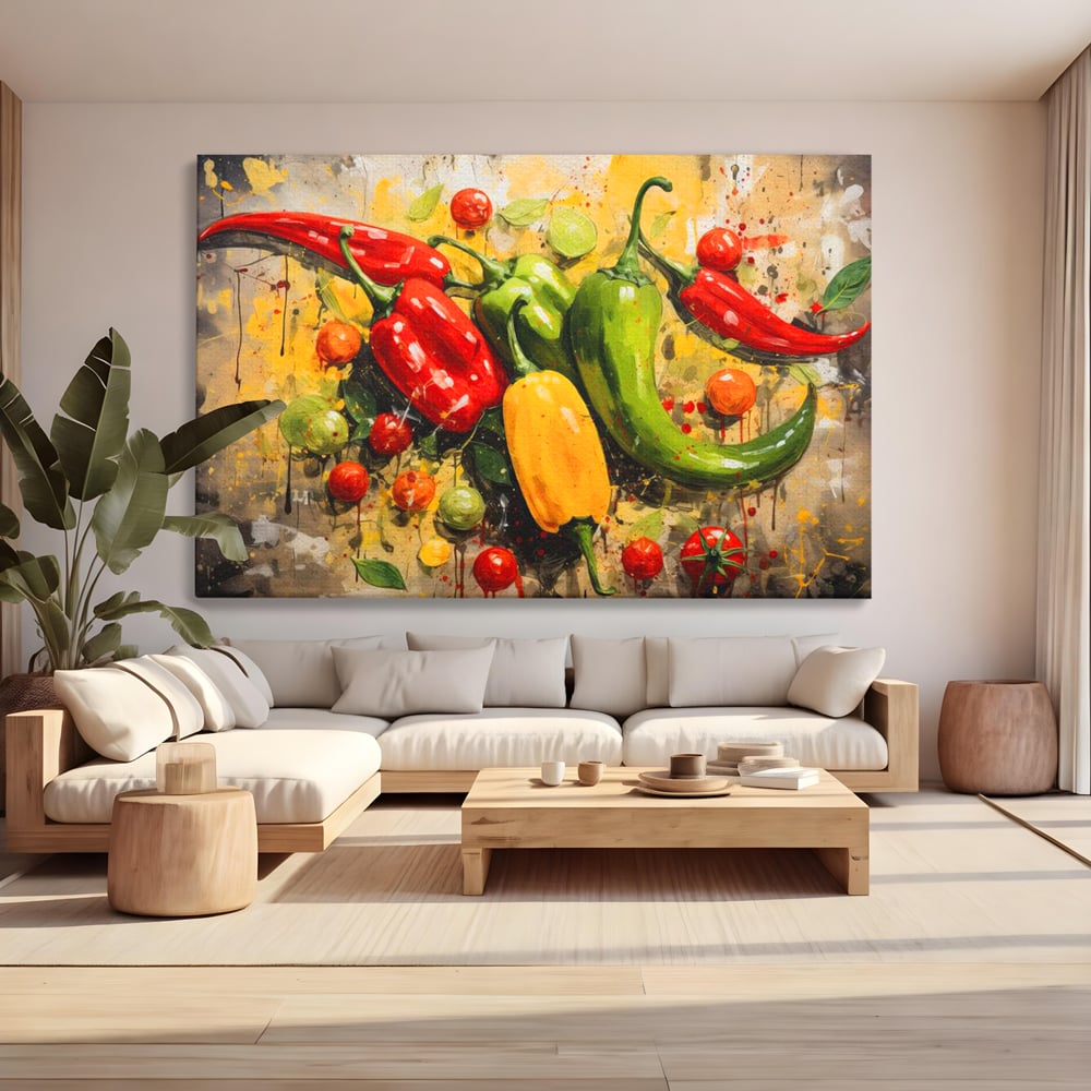 Tablou Canvas Premium, LuxCanva® N1073, Ritm Picant, Ardei, Picant, Iute, Legume, Gust, Aroma, Chili, Energie, Prospetime, Natural, Gastronomie, Restaurant, Bucatarie