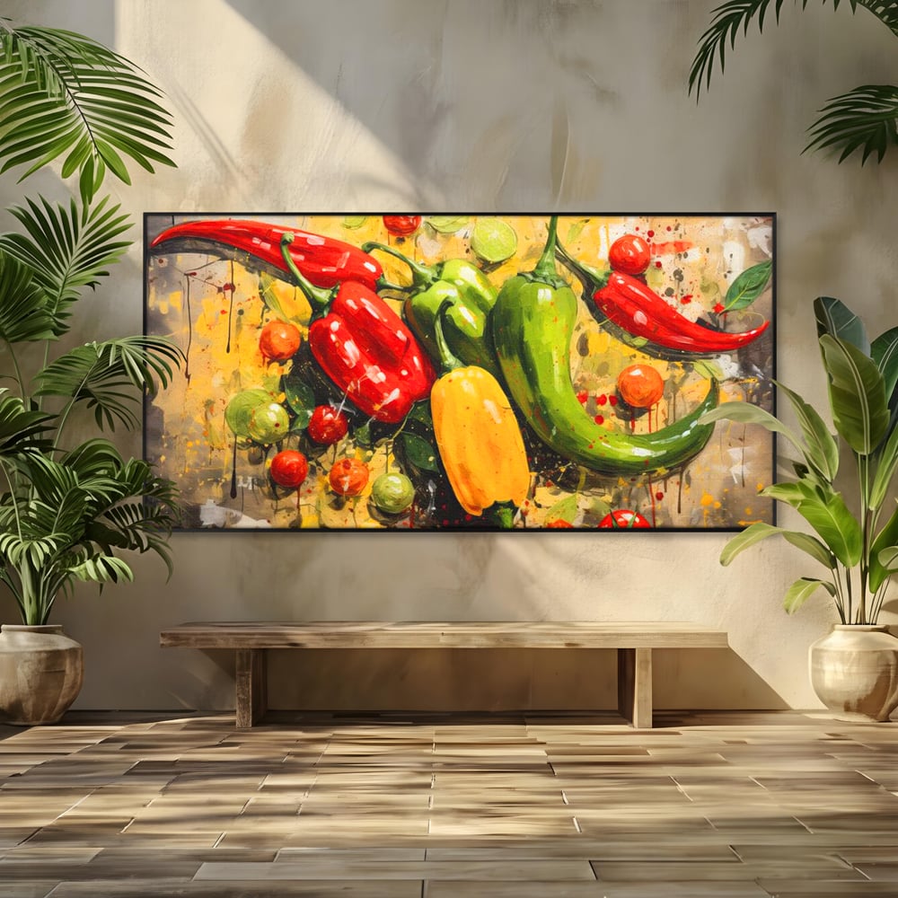 Tablou Canvas Premium, LuxCanva® N1073, Ritm Picant, Ardei, Picant, Iute, Legume, Gust, Aroma, Chili, Energie, Prospetime, Natural, Gastronomie, Restaurant, Bucatarie