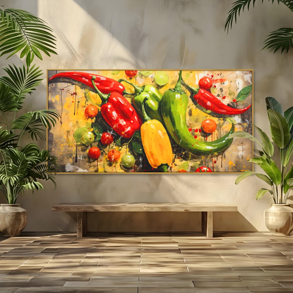 Tablou Canvas Premium, LuxCanva® N1073, Ritm Picant, Ardei, Picant, Iute, Legume, Gust, Aroma, Chili, Energie, Prospetime, Natural, Gastronomie, Restaurant, Bucatarie
