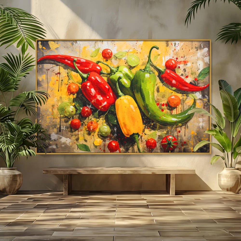 Tablou Canvas Premium, LuxCanva® N1073, Ritm Picant, Ardei, Picant, Iute, Legume, Gust, Aroma, Chili, Energie, Prospetime, Natural, Gastronomie, Restaurant, Bucatarie