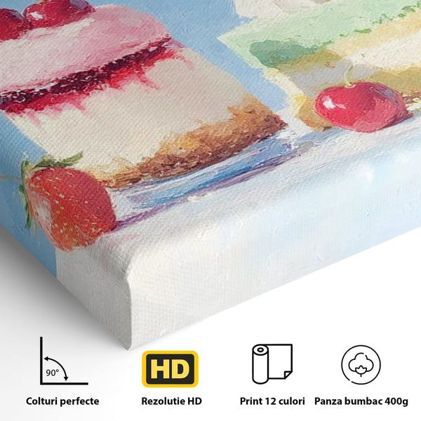 Tablou Canvas Premium, LuxCanva® N1074, Dulce Tentatie, Prajituri, Desert, Fructe, Dulce, Cirese, Capsuni, Frisca, Tort, Crema, Retete, Cofetarie, Restaurant, Bucatarie