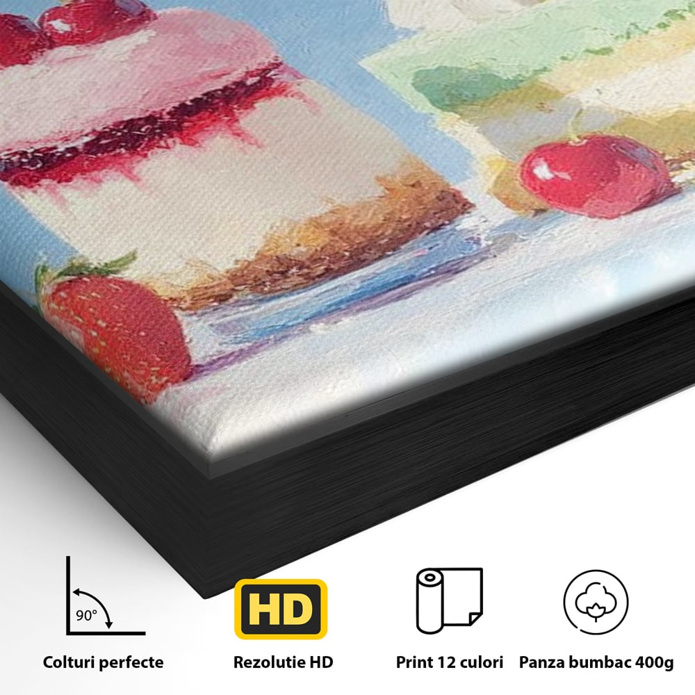Tablou Canvas Premium, LuxCanva® N1074, Dulce Tentatie, Prajituri, Desert, Fructe, Dulce, Cirese, Capsuni, Frisca, Tort, Crema, Retete, Cofetarie, Restaurant, Bucatarie
