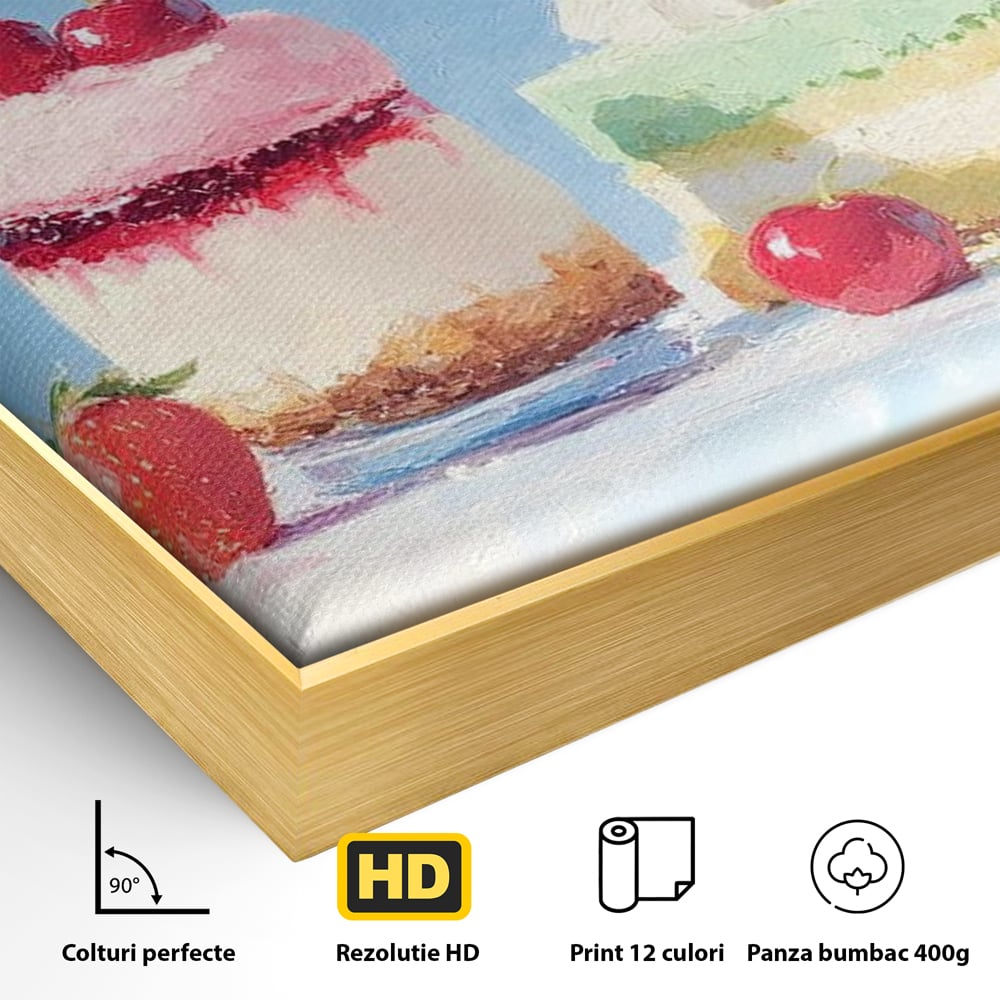 Tablou Canvas Premium, LuxCanva® N1074, Dulce Tentatie, Prajituri, Desert, Fructe, Dulce, Cirese, Capsuni, Frisca, Tort, Crema, Retete, Cofetarie, Restaurant, Bucatarie