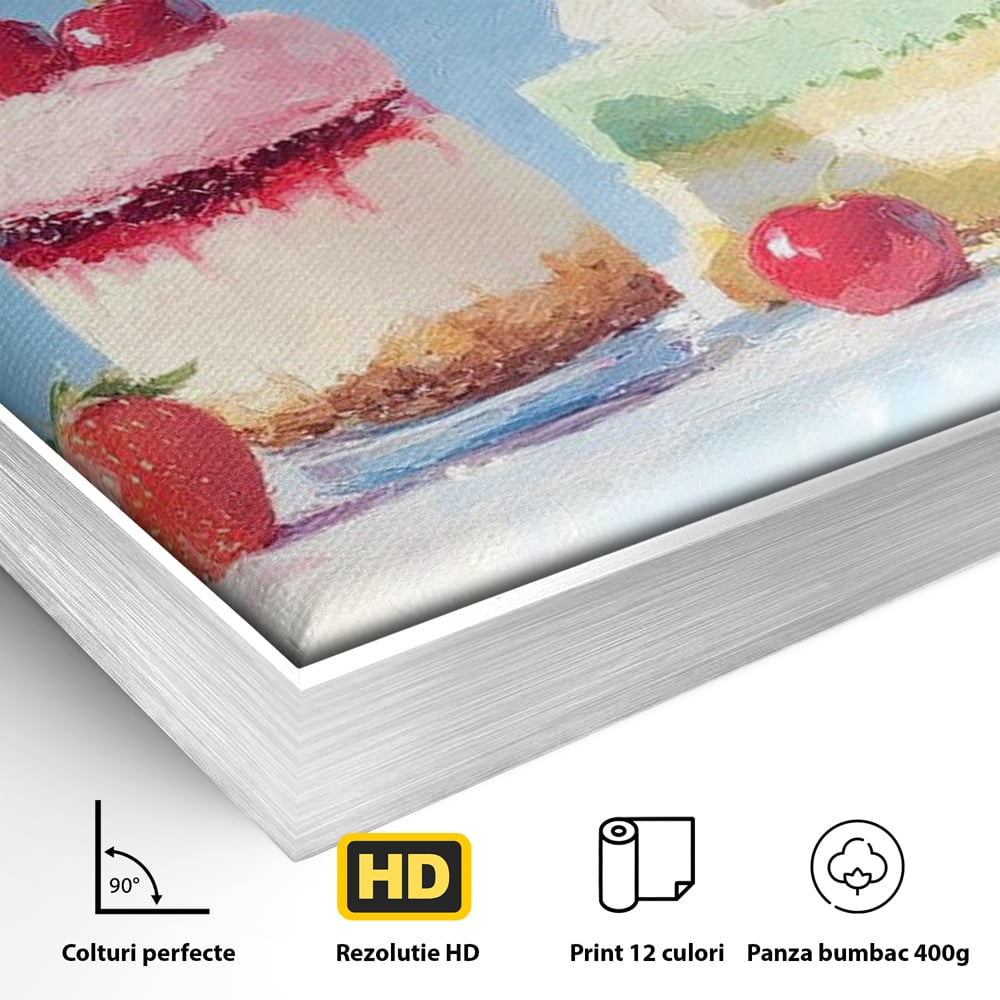 Tablou Canvas Premium, LuxCanva® N1074, Dulce Tentatie, Prajituri, Desert, Fructe, Dulce, Cirese, Capsuni, Frisca, Tort, Crema, Retete, Cofetarie, Restaurant, Bucatarie