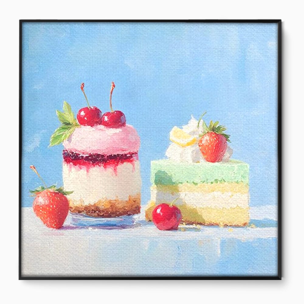 Tablou Canvas Premium, LuxCanva® N1074, Dulce Tentatie, Prajituri, Desert, Fructe, Dulce, Cirese, Capsuni, Frisca, Tort, Crema, Retete, Cofetarie, Restaurant, Bucatarie