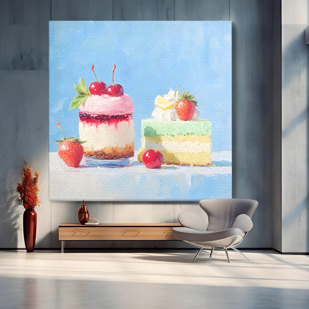 Tablou Canvas Premium, LuxCanva® N1074, Dulce Tentatie, Prajituri, Desert, Fructe, Dulce, Cirese, Capsuni, Frisca, Tort, Crema, Retete, Cofetarie, Restaurant, Bucatarie