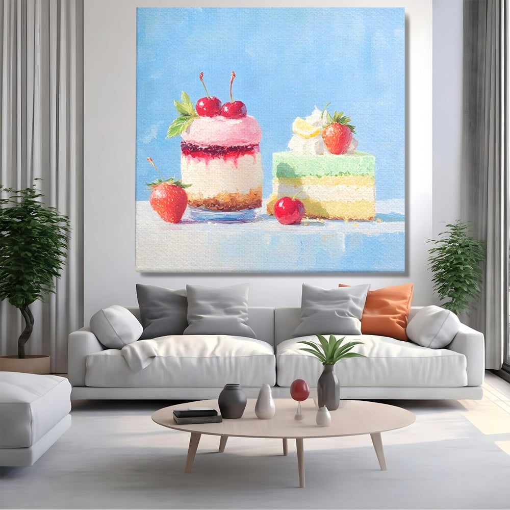 Tablou Canvas Premium, LuxCanva® N1074, Dulce Tentatie, Prajituri, Desert, Fructe, Dulce, Cirese, Capsuni, Frisca, Tort, Crema, Retete, Cofetarie, Restaurant, Bucatarie