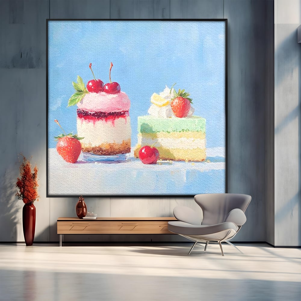 Tablou Canvas Premium, LuxCanva® N1074, Dulce Tentatie, Prajituri, Desert, Fructe, Dulce, Cirese, Capsuni, Frisca, Tort, Crema, Retete, Cofetarie, Restaurant, Bucatarie