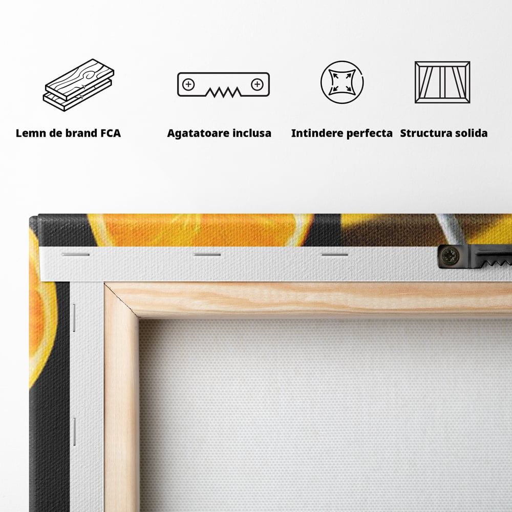 Tablou Canvas Premium, LuxCanva® N1075, Cocktailul Soarelui, Portocala, Felie, Pahar, Cocktail, Bautura, Gheata, Racoritor, Vara, Vacanta, Pub, Bar, Lounge, Restaurant, Bucatarie
