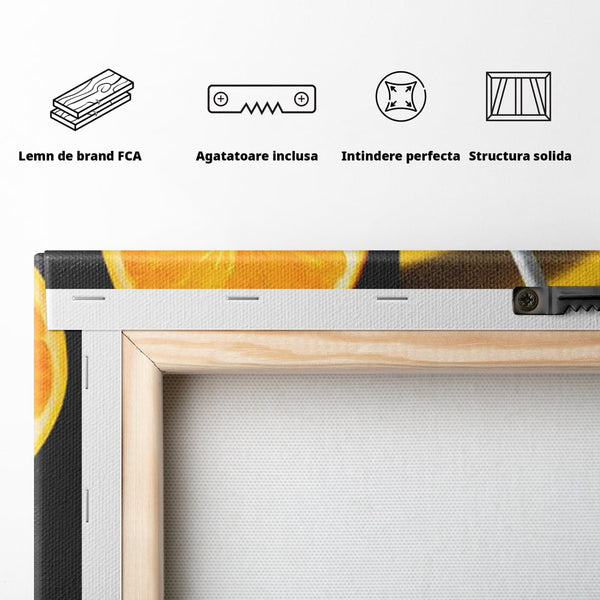 Tablou Canvas Premium, LuxCanva® N1075, Cocktailul Soarelui, Portocala, Felie, Pahar, Cocktail, Bautura, Gheata, Racoritor, Vara, Vacanta, Pub, Bar, Lounge, Restaurant, Bucatarie