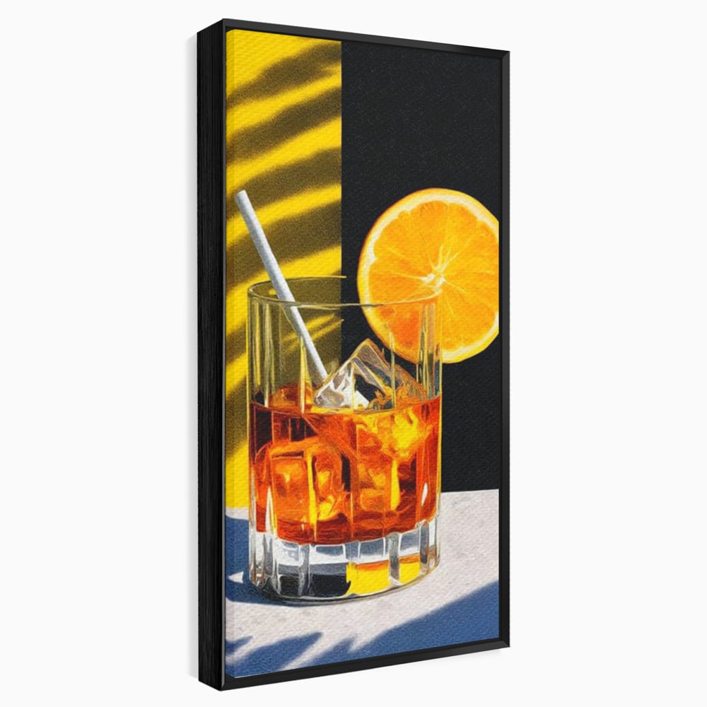 Tablou Canvas Premium, LuxCanva® N1075, Cocktailul Soarelui, Portocala, Felie, Pahar, Cocktail, Bautura, Gheata, Racoritor, Vara, Vacanta, Pub, Bar, Lounge, Restaurant, Bucatarie