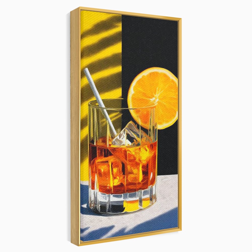 Tablou Canvas Premium, LuxCanva® N1075, Cocktailul Soarelui, Portocala, Felie, Pahar, Cocktail, Bautura, Gheata, Racoritor, Vara, Vacanta, Pub, Bar, Lounge, Restaurant, Bucatarie