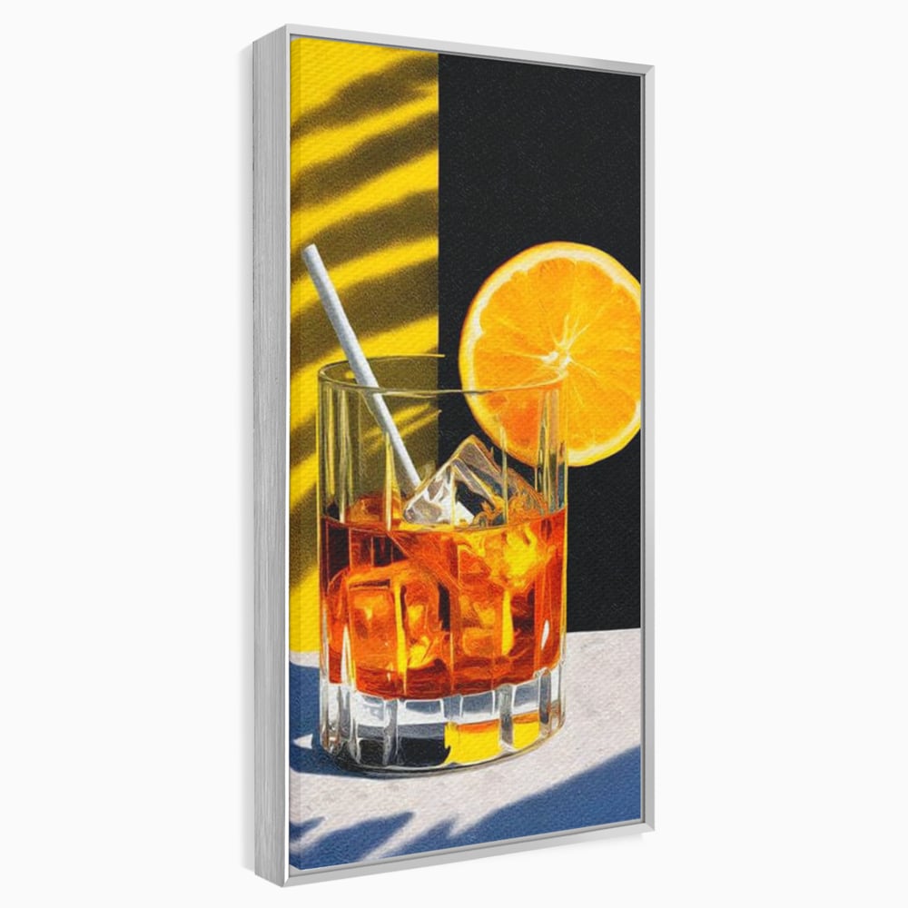 Tablou Canvas Premium, LuxCanva® N1075, Cocktailul Soarelui, Portocala, Felie, Pahar, Cocktail, Bautura, Gheata, Racoritor, Vara, Vacanta, Pub, Bar, Lounge, Restaurant, Bucatarie
