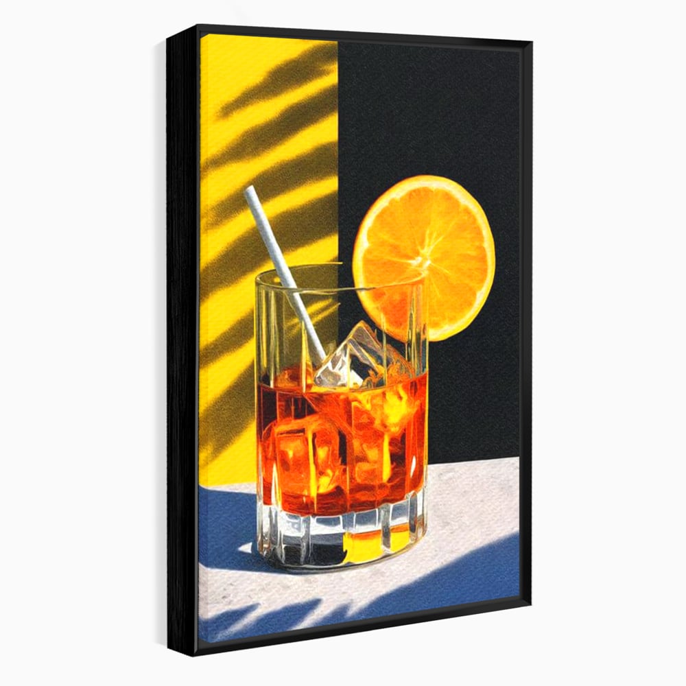 Tablou Canvas Premium, LuxCanva® N1075, Cocktailul Soarelui, Portocala, Felie, Pahar, Cocktail, Bautura, Gheata, Racoritor, Vara, Vacanta, Pub, Bar, Lounge, Restaurant, Bucatarie