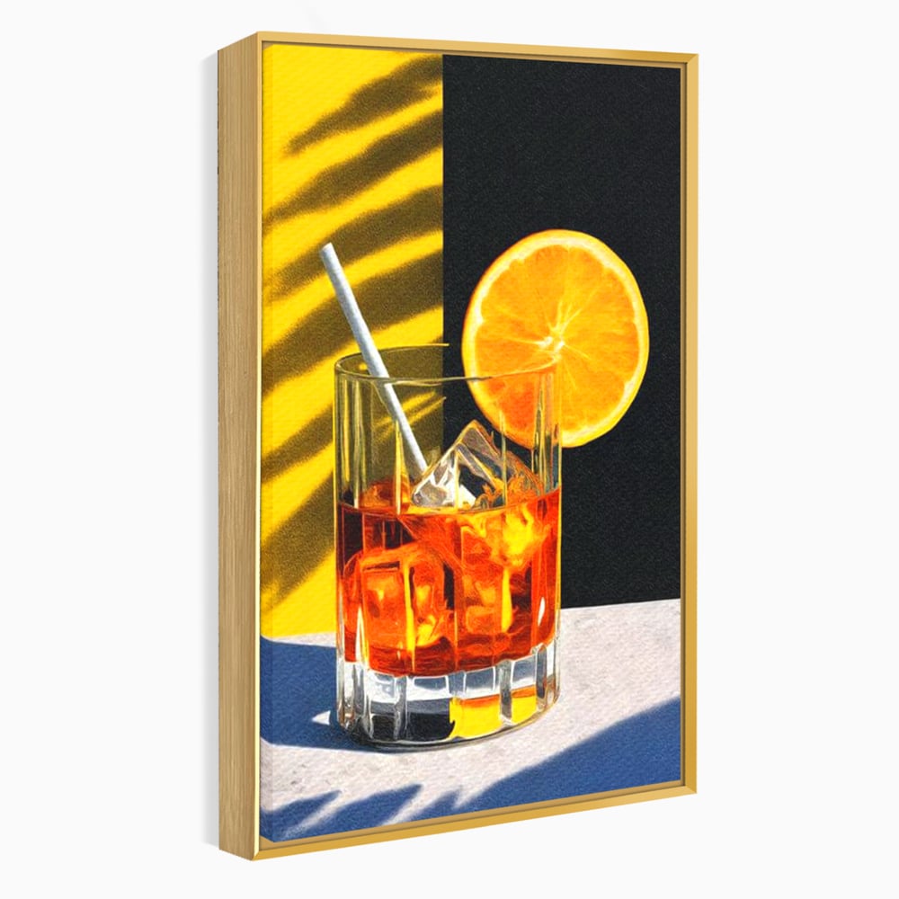 Tablou Canvas Premium, LuxCanva® N1075, Cocktailul Soarelui, Portocala, Felie, Pahar, Cocktail, Bautura, Gheata, Racoritor, Vara, Vacanta, Pub, Bar, Lounge, Restaurant, Bucatarie