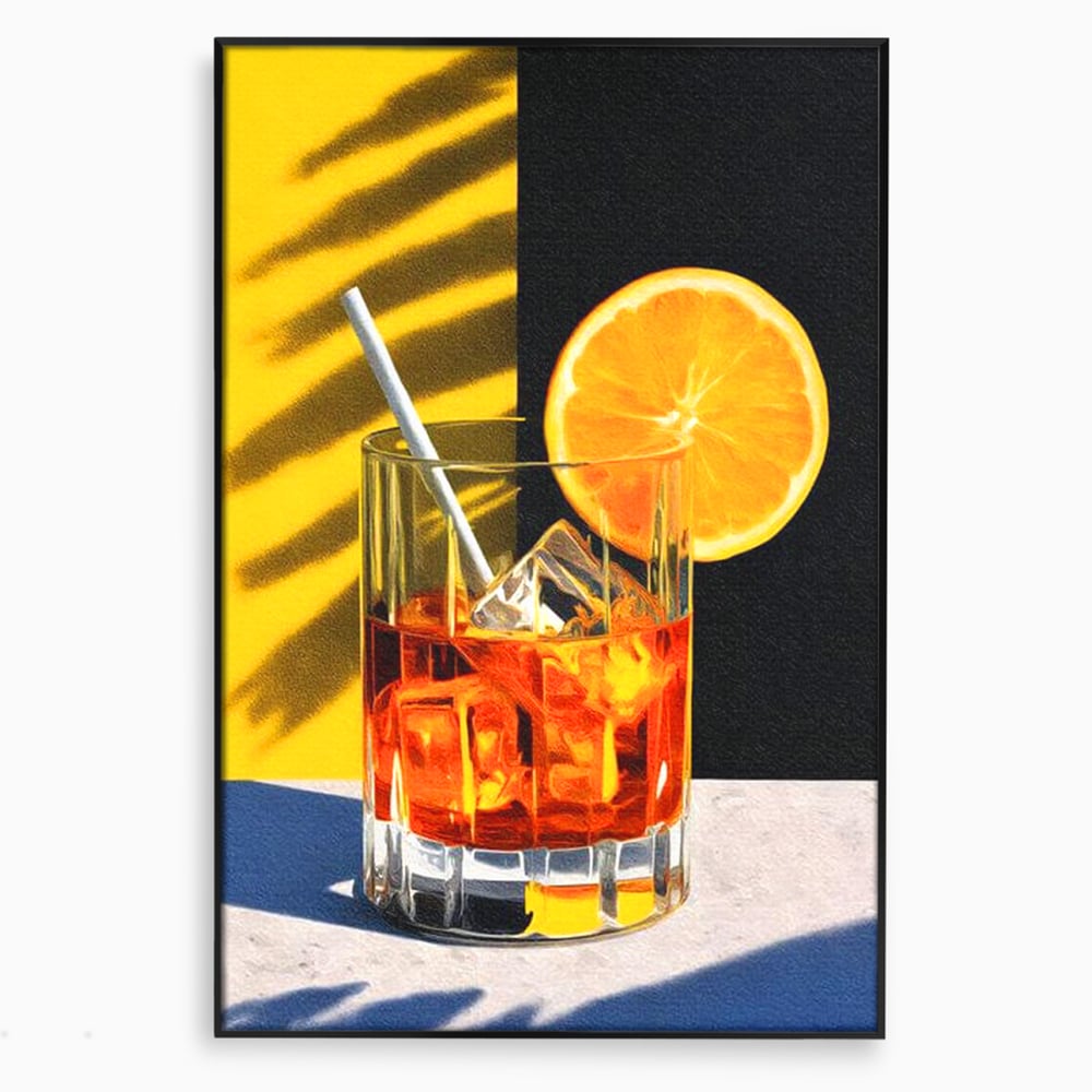 Tablou Canvas Premium, LuxCanva® N1075, Cocktailul Soarelui, Portocala, Felie, Pahar, Cocktail, Bautura, Gheata, Racoritor, Vara, Vacanta, Pub, Bar, Lounge, Restaurant, Bucatarie