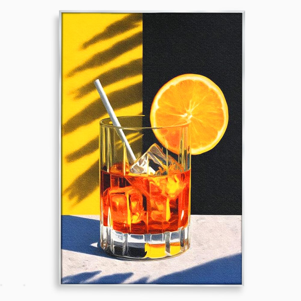 Tablou Canvas Premium, LuxCanva® N1075, Cocktailul Soarelui, Portocala, Felie, Pahar, Cocktail, Bautura, Gheata, Racoritor, Vara, Vacanta, Pub, Bar, Lounge, Restaurant, Bucatarie