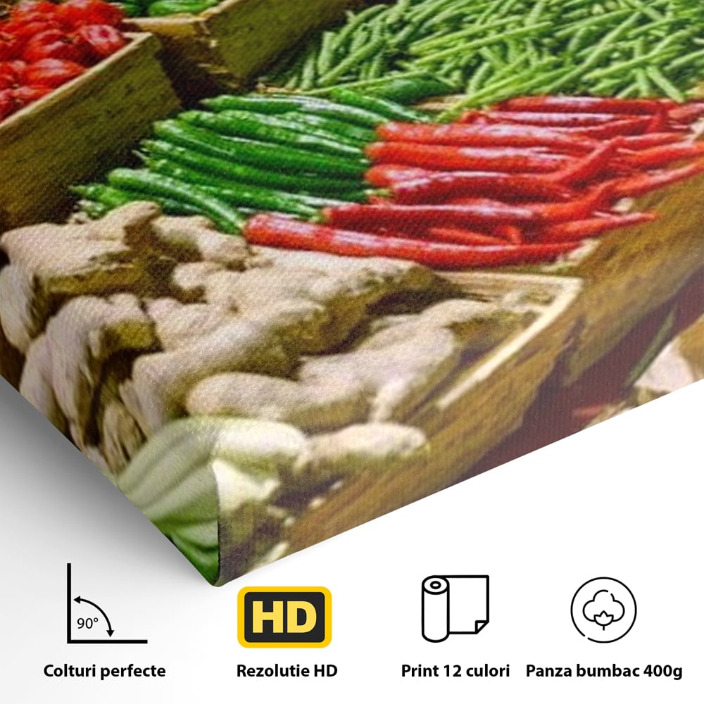 Leinwand Wandbilder Leinwand Premium, LuxCanva® N1076, Farbe Markt, Gemüse, Früchte, Ernte, Markt, Markt, Frische, Natürlich, Bio, Aromen, Überfluss, Restaurant, Küche