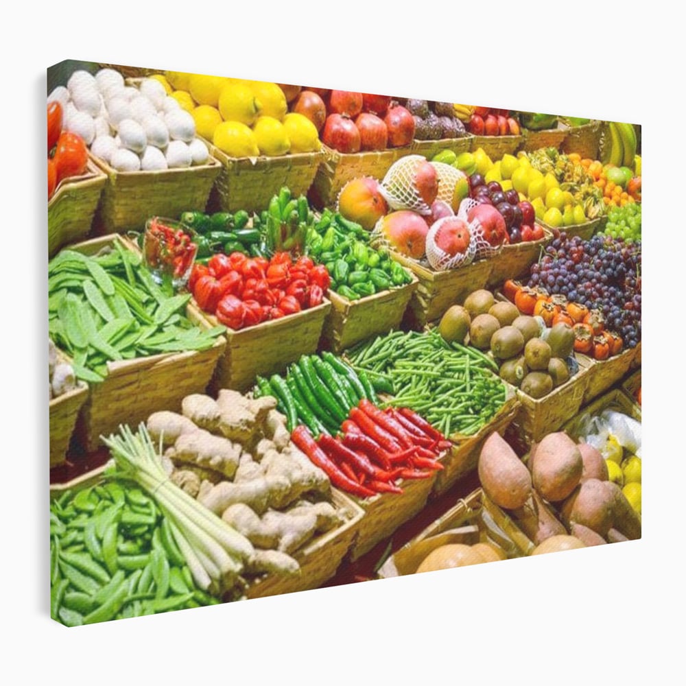 Leinwand Wandbilder Leinwand Premium, LuxCanva® N1076, Farbe Markt, Gemüse, Früchte, Ernte, Markt, Markt, Frische, Natürlich, Bio, Aromen, Überfluss, Restaurant, Küche