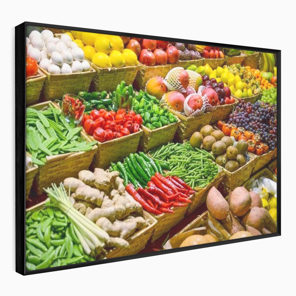 Leinwand Wandbilder Leinwand Premium, LuxCanva® N1076, Farbe Markt, Gemüse, Früchte, Ernte, Markt, Markt, Frische, Natürlich, Bio, Aromen, Überfluss, Restaurant, Küche