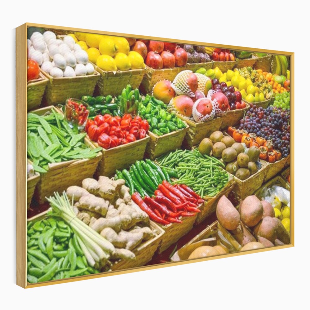 Leinwand Wandbilder Leinwand Premium, LuxCanva® N1076, Farbe Markt, Gemüse, Früchte, Ernte, Markt, Markt, Frische, Natürlich, Bio, Aromen, Überfluss, Restaurant, Küche