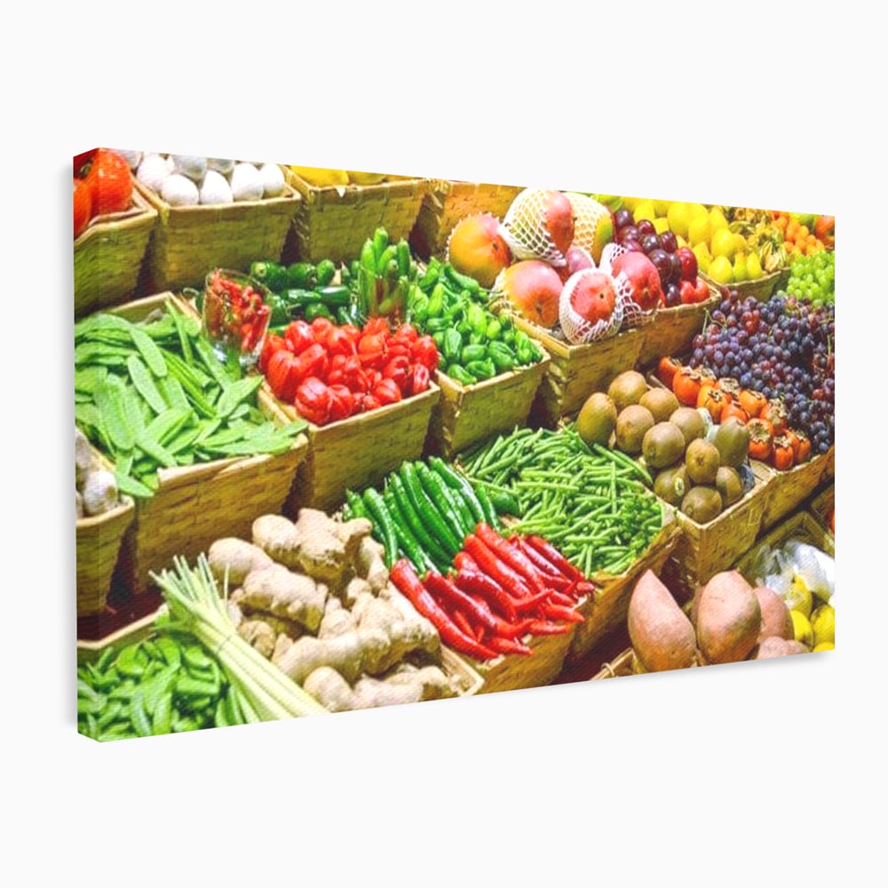 Leinwand Wandbilder Leinwand Premium, LuxCanva® N1076, Farbe Markt, Gemüse, Früchte, Ernte, Markt, Markt, Frische, Natürlich, Bio, Aromen, Überfluss, Restaurant, Küche