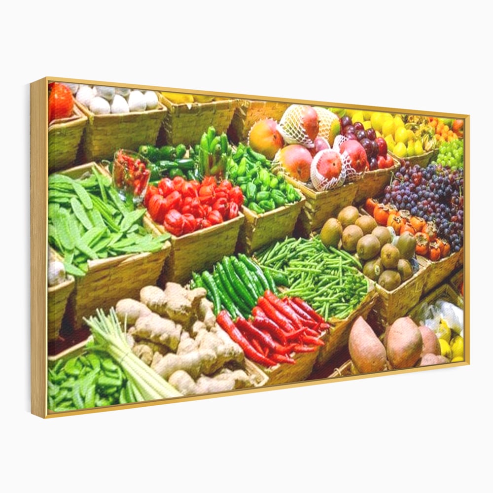 Leinwand Wandbilder Leinwand Premium, LuxCanva® N1076, Farbe Markt, Gemüse, Früchte, Ernte, Markt, Markt, Frische, Natürlich, Bio, Aromen, Überfluss, Restaurant, Küche