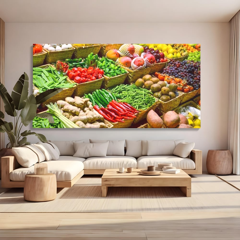 Leinwand Wandbilder Leinwand Premium, LuxCanva® N1076, Farbe Markt, Gemüse, Früchte, Ernte, Markt, Markt, Frische, Natürlich, Bio, Aromen, Überfluss, Restaurant, Küche