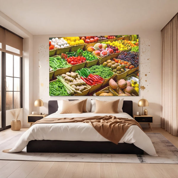 Leinwand Wandbilder Leinwand Premium, LuxCanva® N1076, Farbe Markt, Gemüse, Früchte, Ernte, Markt, Markt, Frische, Natürlich, Bio, Aromen, Überfluss, Restaurant, Küche