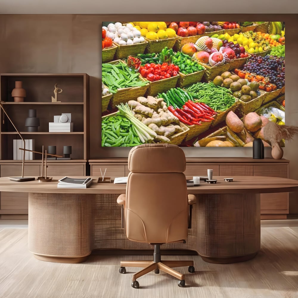 Leinwand Wandbilder Leinwand Premium, LuxCanva® N1076, Farbe Markt, Gemüse, Früchte, Ernte, Markt, Markt, Frische, Natürlich, Bio, Aromen, Überfluss, Restaurant, Küche