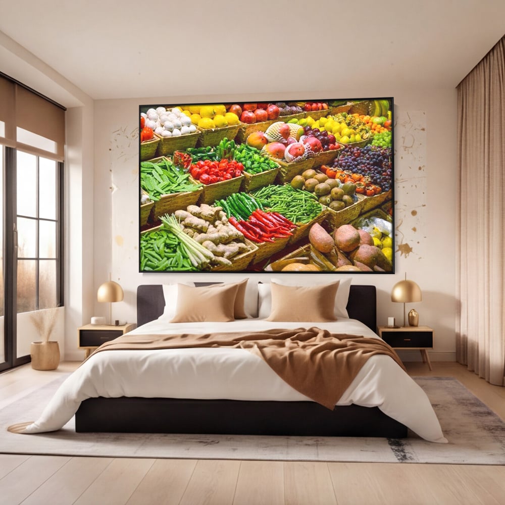 Leinwand Wandbilder Leinwand Premium, LuxCanva® N1076, Farbe Markt, Gemüse, Früchte, Ernte, Markt, Markt, Frische, Natürlich, Bio, Aromen, Überfluss, Restaurant, Küche