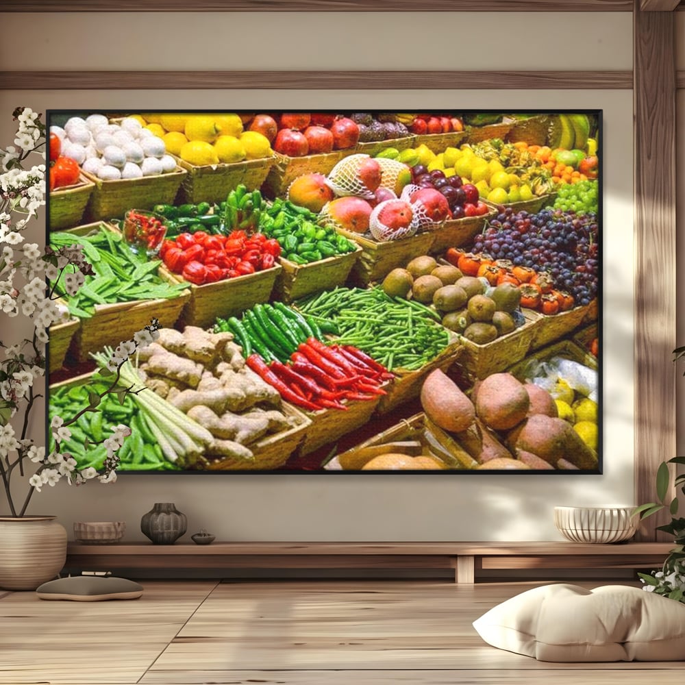 Leinwand Wandbilder Leinwand Premium, LuxCanva® N1076, Farbe Markt, Gemüse, Früchte, Ernte, Markt, Markt, Frische, Natürlich, Bio, Aromen, Überfluss, Restaurant, Küche