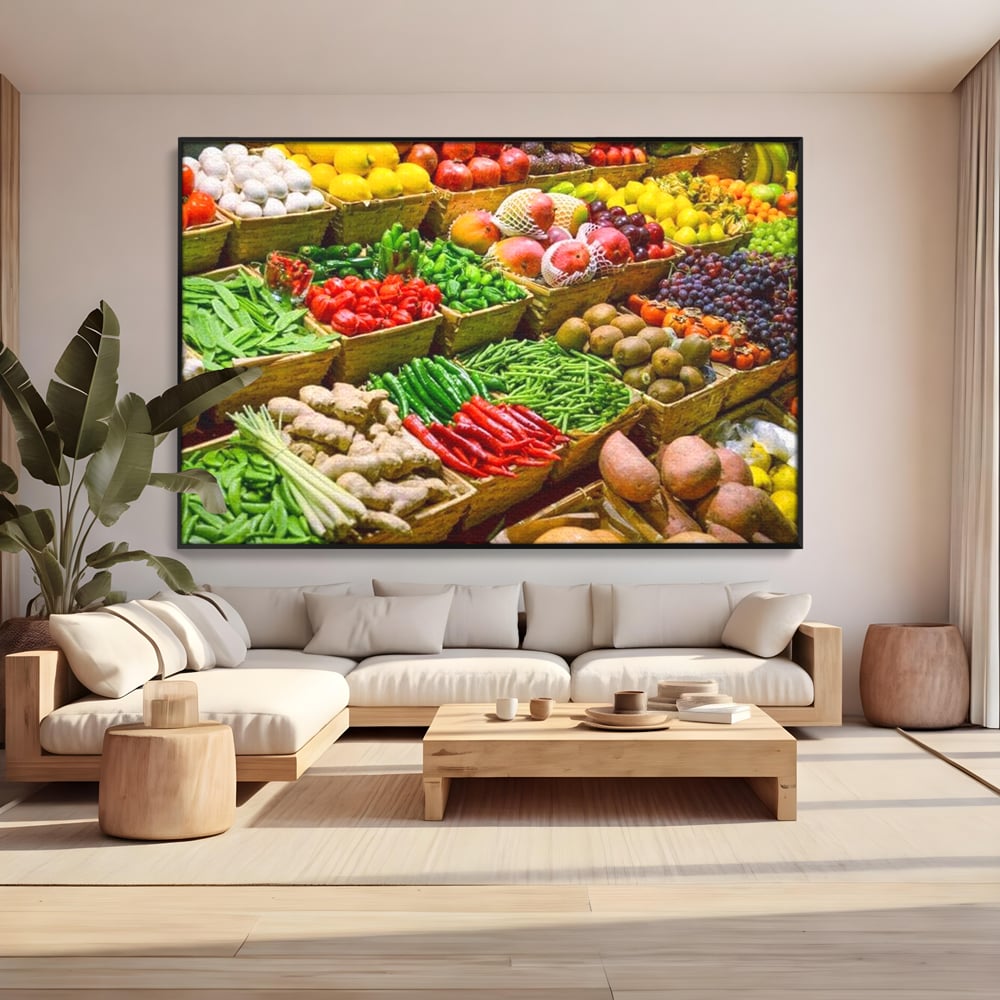 Leinwand Wandbilder Leinwand Premium, LuxCanva® N1076, Farbe Markt, Gemüse, Früchte, Ernte, Markt, Markt, Frische, Natürlich, Bio, Aromen, Überfluss, Restaurant, Küche