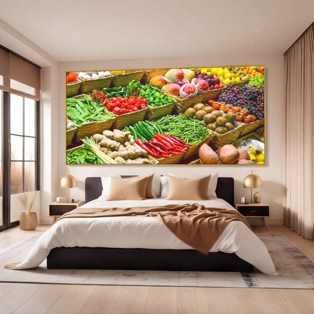 Leinwand Wandbilder Leinwand Premium, LuxCanva® N1076, Farbe Markt, Gemüse, Früchte, Ernte, Markt, Markt, Frische, Natürlich, Bio, Aromen, Überfluss, Restaurant, Küche