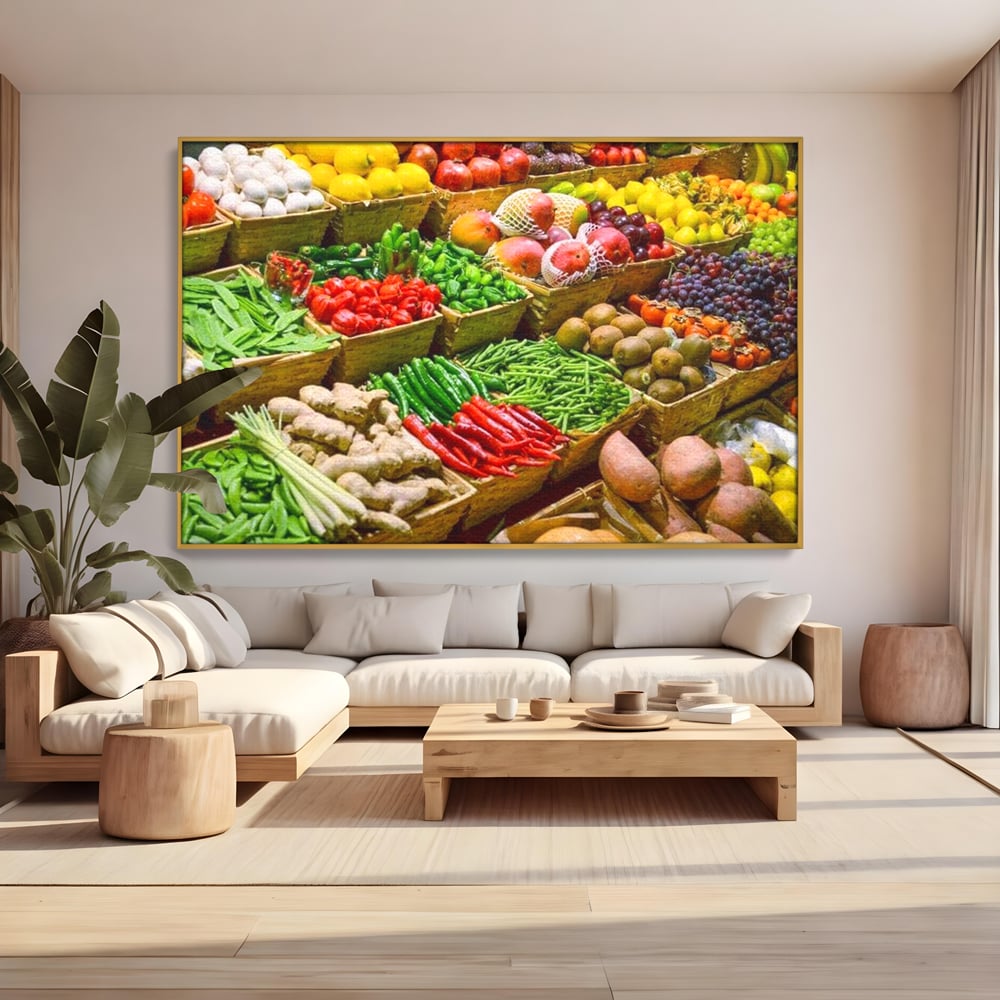 Leinwand Wandbilder Leinwand Premium, LuxCanva® N1076, Farbe Markt, Gemüse, Früchte, Ernte, Markt, Markt, Frische, Natürlich, Bio, Aromen, Überfluss, Restaurant, Küche