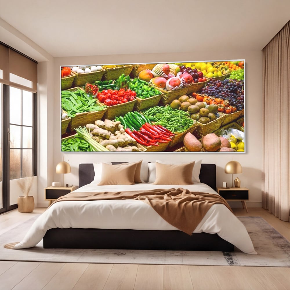 Leinwand Wandbilder Leinwand Premium, LuxCanva® N1076, Farbe Markt, Gemüse, Früchte, Ernte, Markt, Markt, Frische, Natürlich, Bio, Aromen, Überfluss, Restaurant, Küche