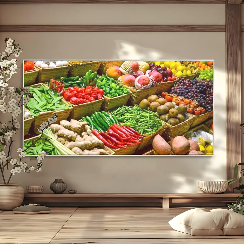Leinwand Wandbilder Leinwand Premium, LuxCanva® N1076, Farbe Markt, Gemüse, Früchte, Ernte, Markt, Markt, Frische, Natürlich, Bio, Aromen, Überfluss, Restaurant, Küche