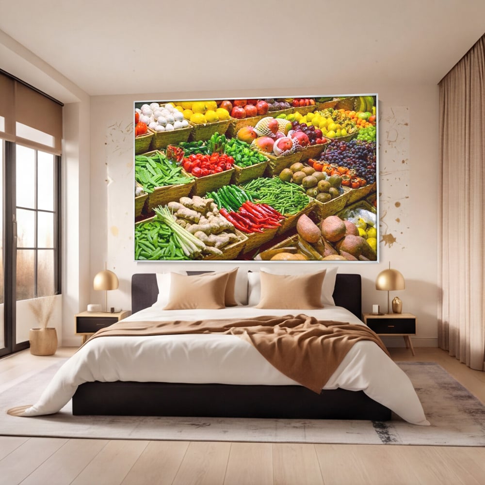 Leinwand Wandbilder Leinwand Premium, LuxCanva® N1076, Farbe Markt, Gemüse, Früchte, Ernte, Markt, Markt, Frische, Natürlich, Bio, Aromen, Überfluss, Restaurant, Küche