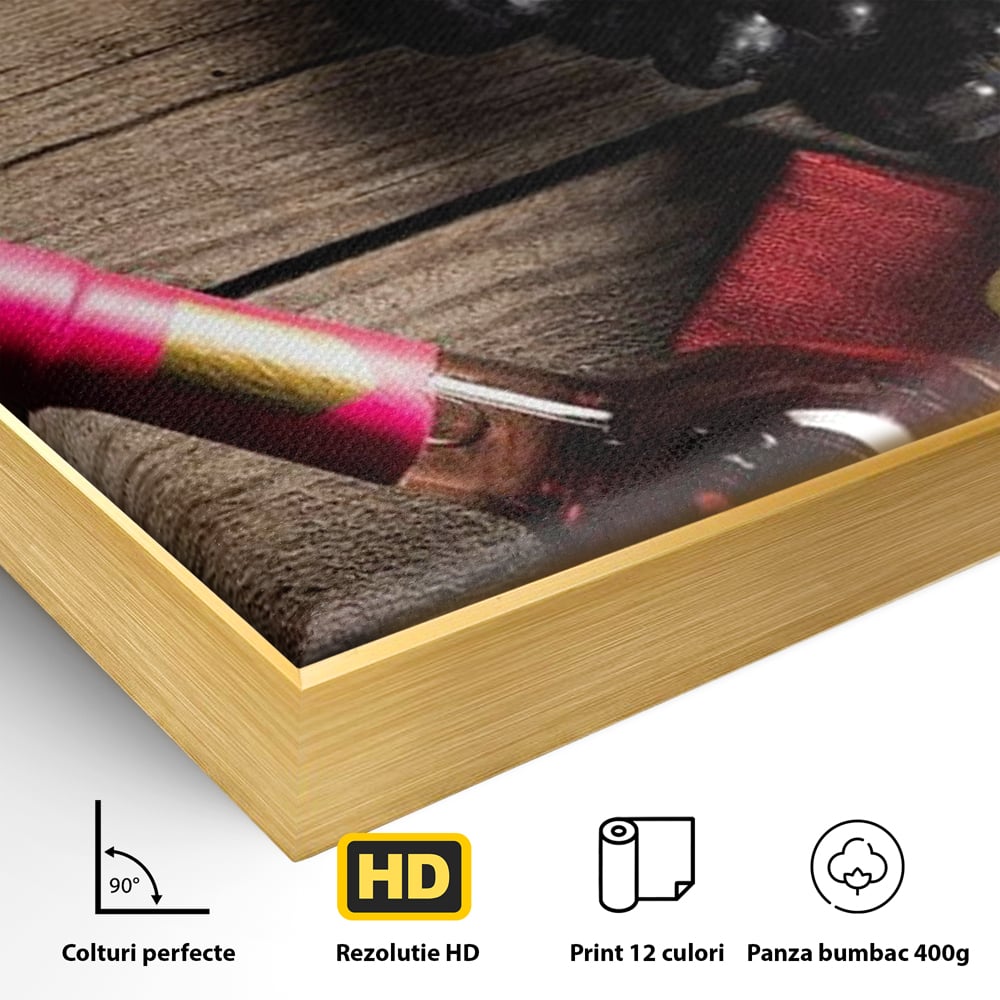 Leinwand Premium Canvas Wandkunst, LuxCanva® N1077, Verkostung, Rotwein, Flasche, Glas, Getränk, Trauben, Moment, Tradition, rustikal, Holz, Kneipe, Bar, Lounge, Restaurant, Küche