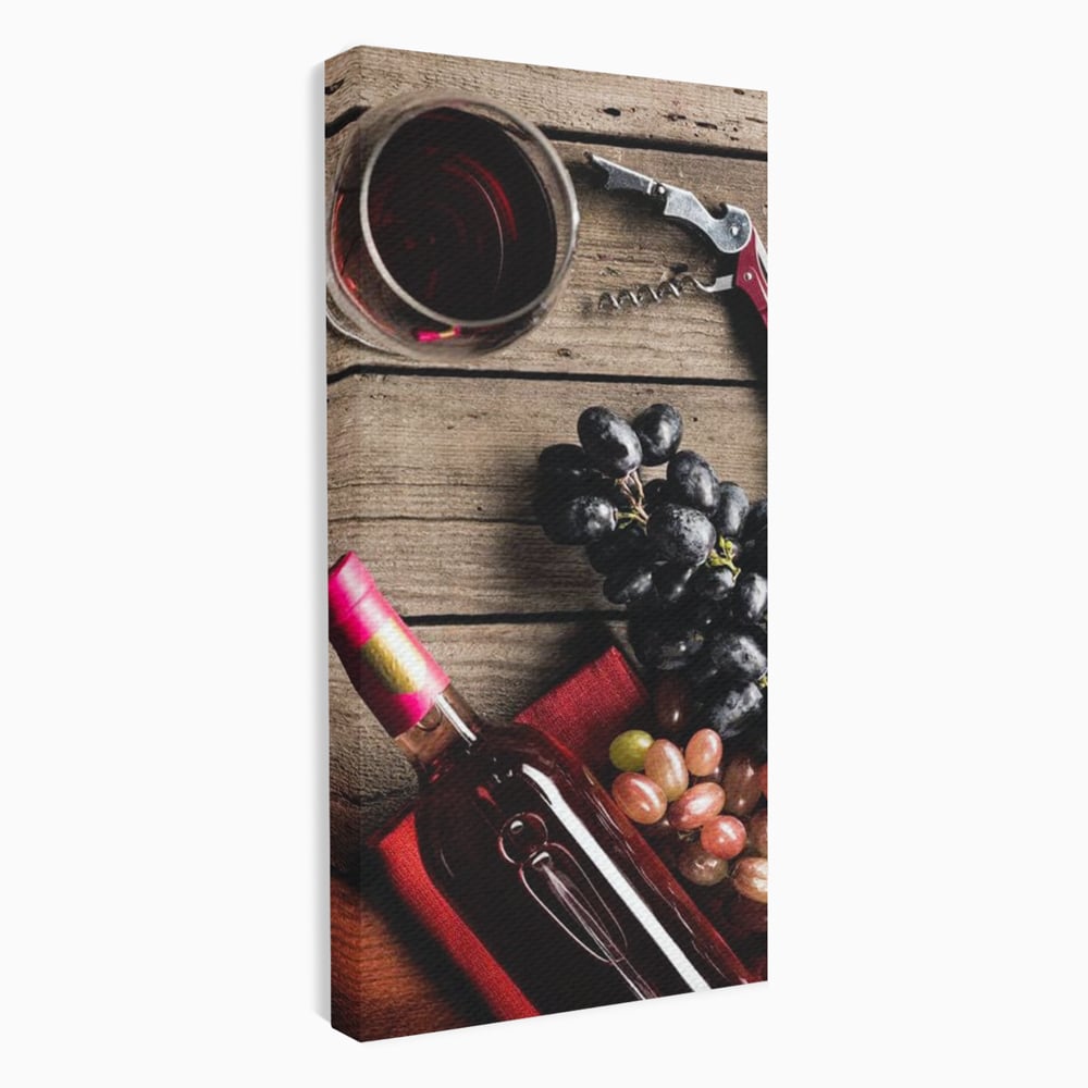 Leinwand Premium Canvas Wandkunst, LuxCanva® N1077, Verkostung, Rotwein, Flasche, Glas, Getränk, Trauben, Moment, Tradition, rustikal, Holz, Kneipe, Bar, Lounge, Restaurant, Küche