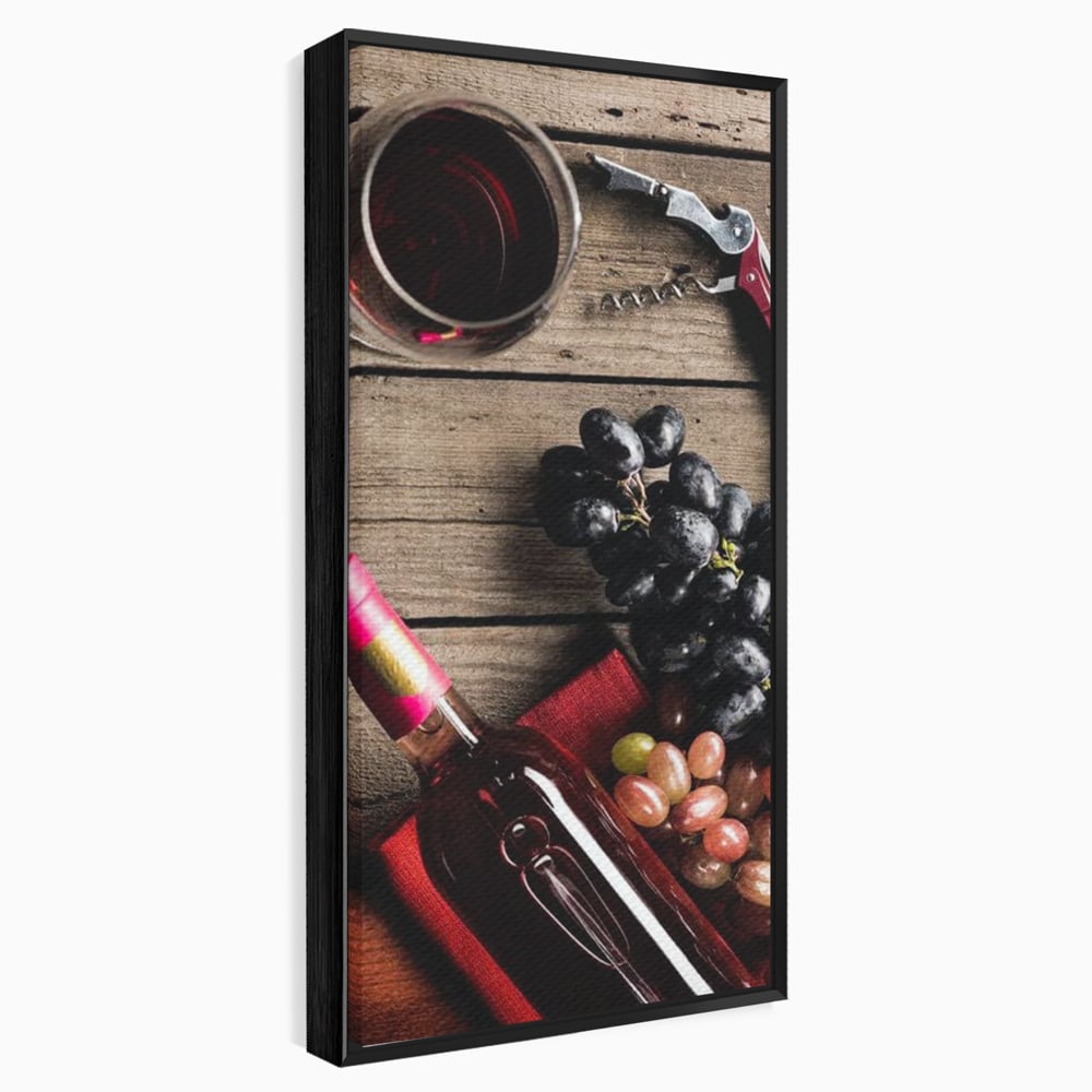 Leinwand Premium Canvas Wandkunst, LuxCanva® N1077, Verkostung, Rotwein, Flasche, Glas, Getränk, Trauben, Moment, Tradition, rustikal, Holz, Kneipe, Bar, Lounge, Restaurant, Küche