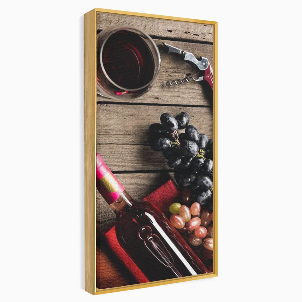 Leinwand Premium Canvas Wandkunst, LuxCanva® N1077, Verkostung, Rotwein, Flasche, Glas, Getränk, Trauben, Moment, Tradition, rustikal, Holz, Kneipe, Bar, Lounge, Restaurant, Küche