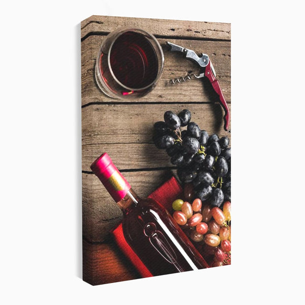 Leinwand Premium Canvas Wandkunst, LuxCanva® N1077, Verkostung, Rotwein, Flasche, Glas, Getränk, Trauben, Moment, Tradition, rustikal, Holz, Kneipe, Bar, Lounge, Restaurant, Küche
